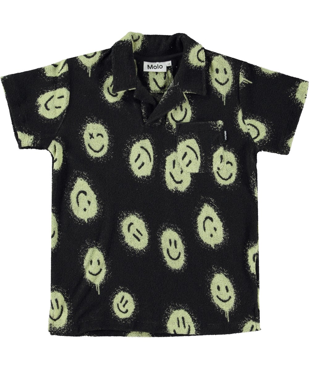Randel - Happy Sunny - Terry polo in black with smiley faces