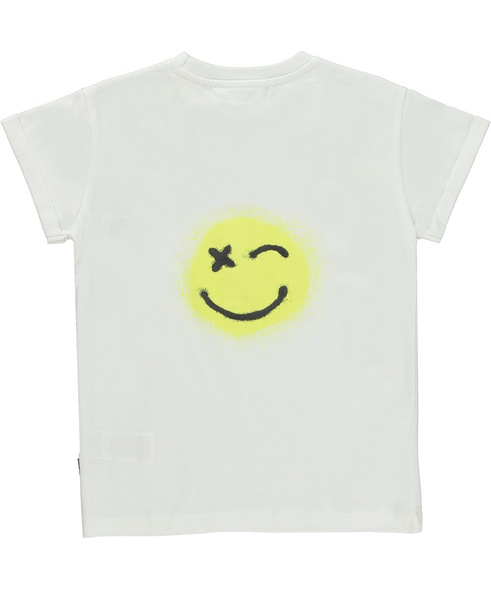 Randon - Happy Sunshine - White organic t-shirt with yellow smiley face