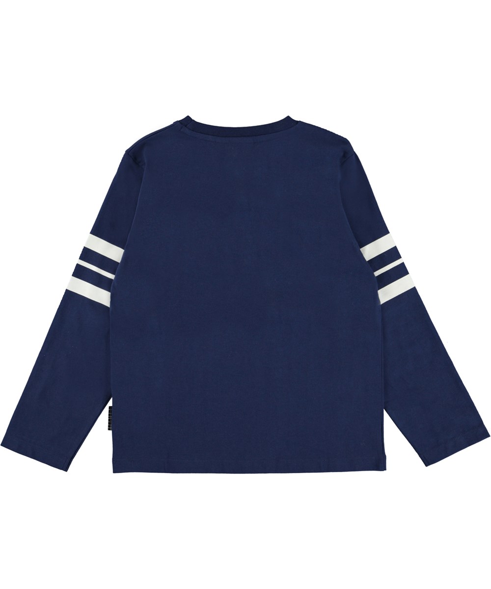 Ras - Sailor - Blue organic top with stripes on the sleeves