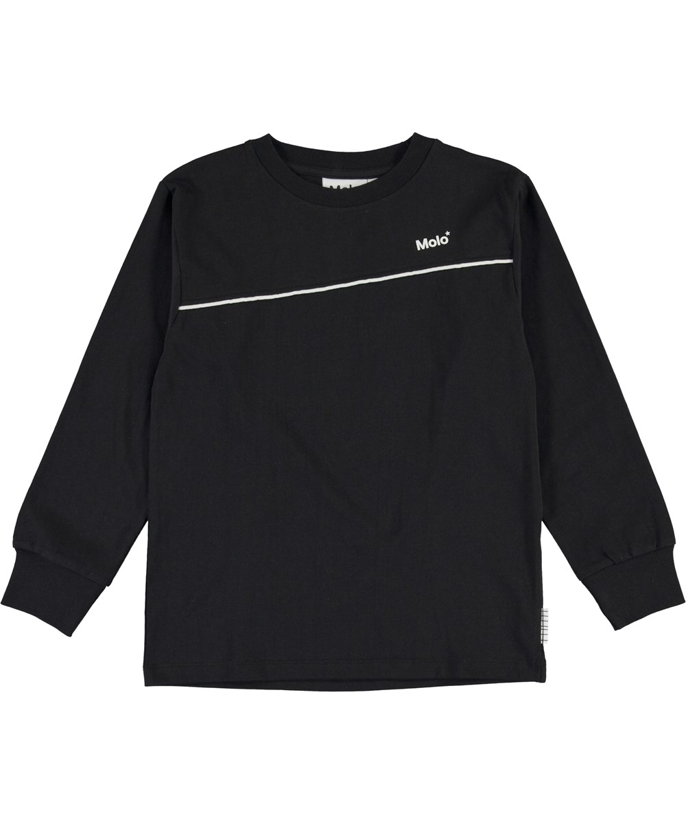 Rasmono - Black - Black organic top with logo and stripe 