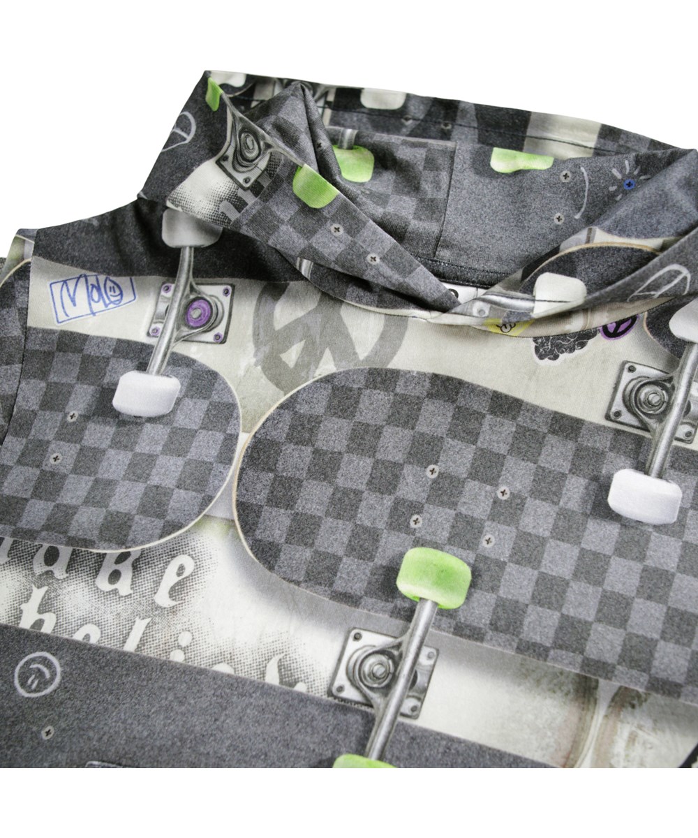 Ratata - Board Wall - Hoodie with skateboard print for children in shades of grey made of organic cotton.