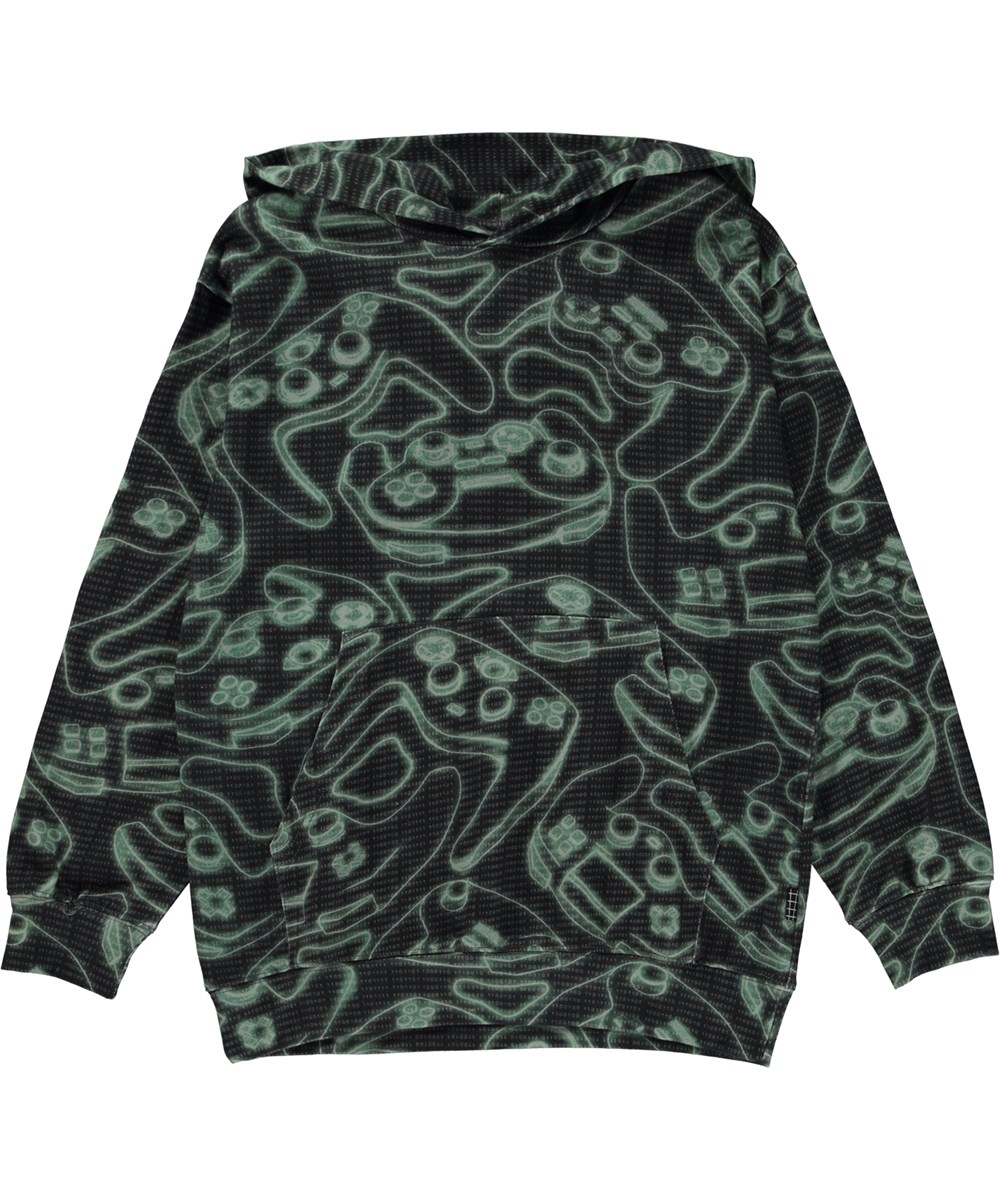 Ratata - Glowing Consoles - Black organic hoodie in all over gaming console print