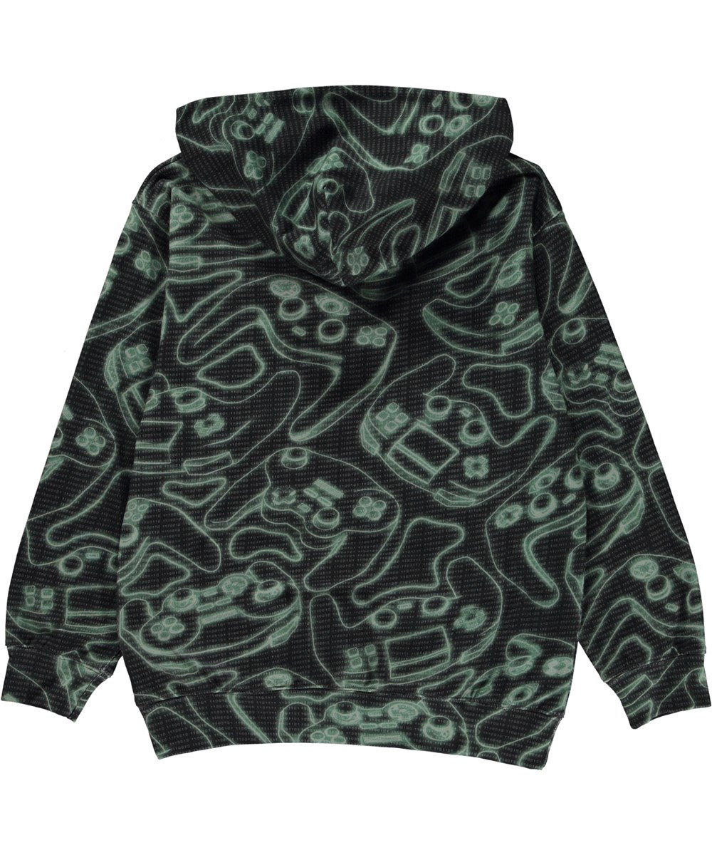 Ratata - Glowing Consoles - Black organic hoodie in all over gaming console print