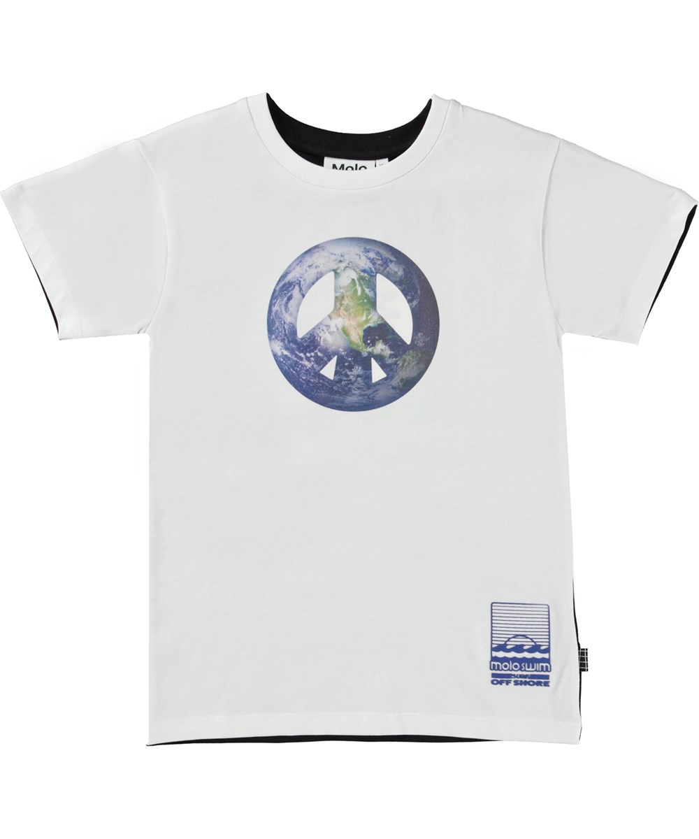 Raul - Earth Kindness - Black and white t-shirt in organic cotton with a print of a peace sign and heart