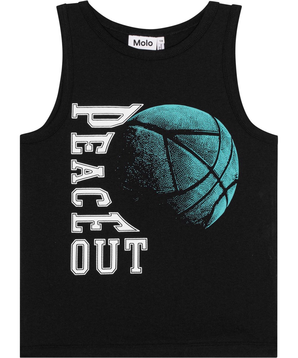 Rave - Pacific Basket - Black, organic tank top with basketball print