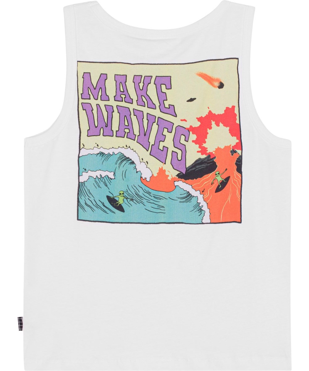 Rave - White - White, organic tank top with alien print