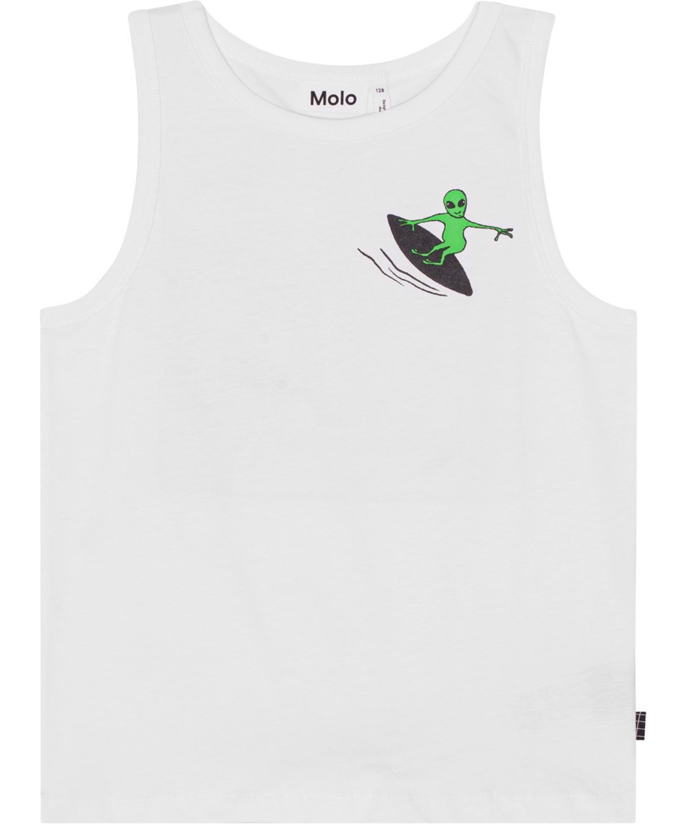 Rave - White - White, organic tank top with alien print