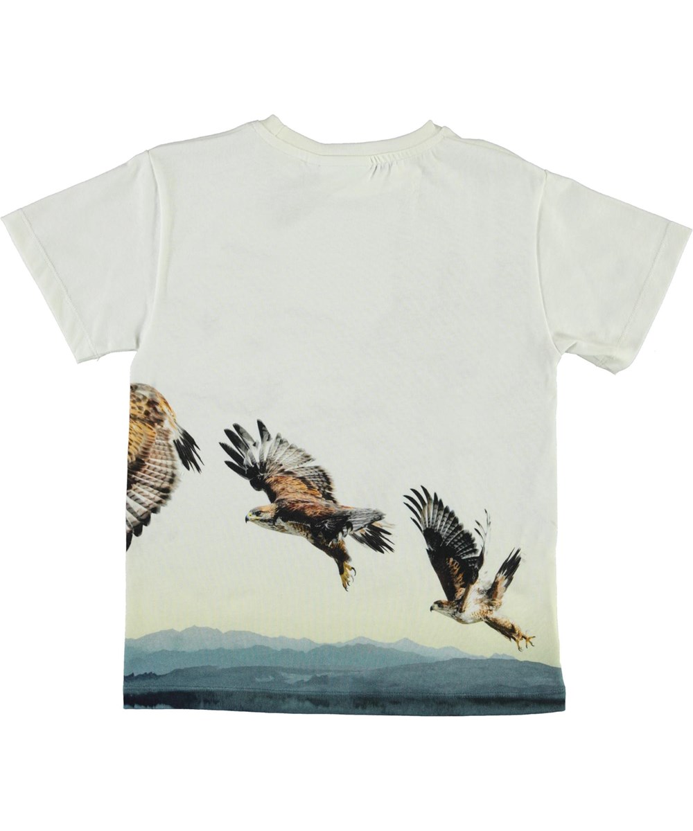 Raveno - Bird Lift Off - White organic t-shirt with eagle print