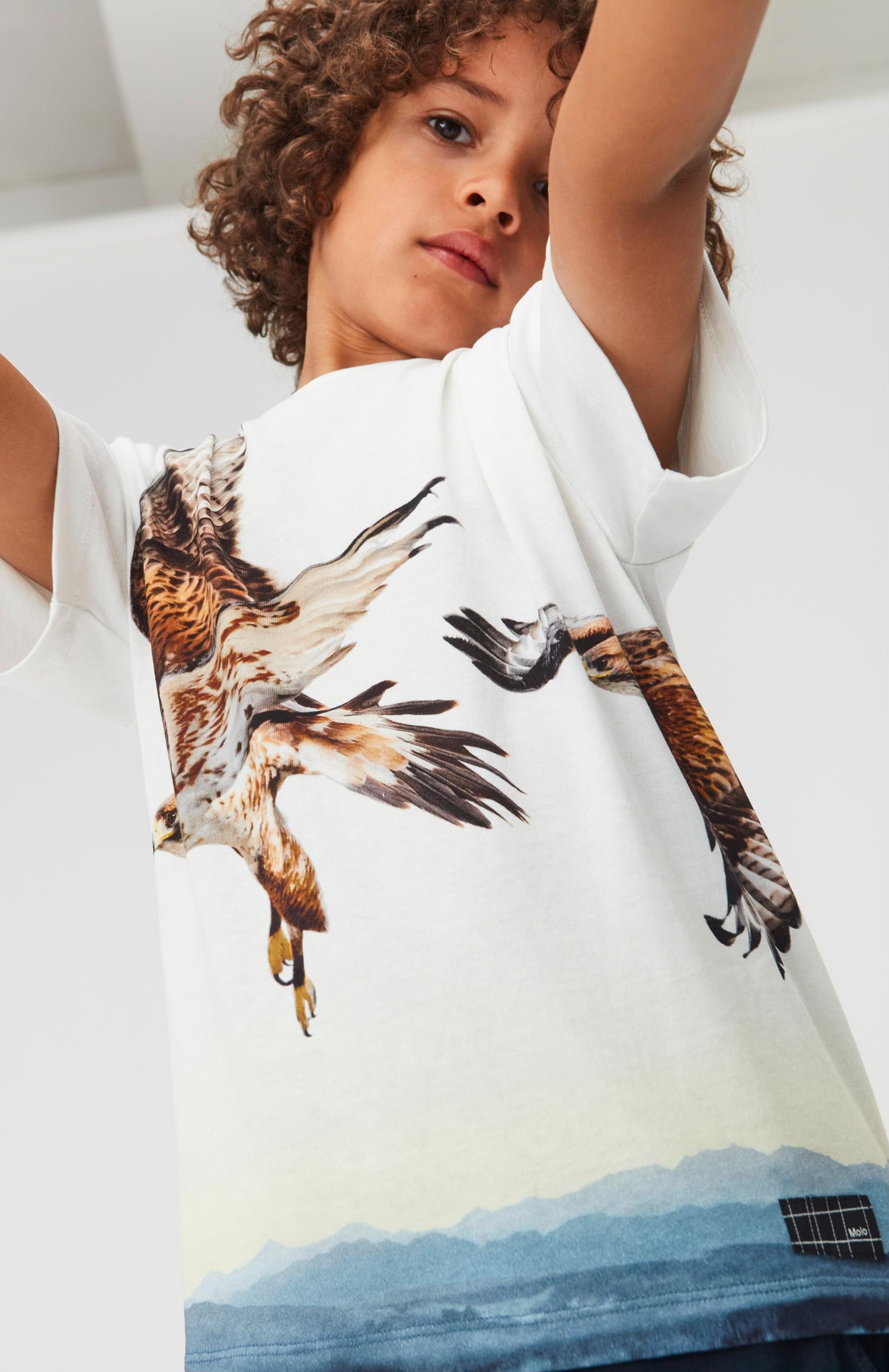 Raveno - Bird Lift Off - White organic t-shirt with eagle