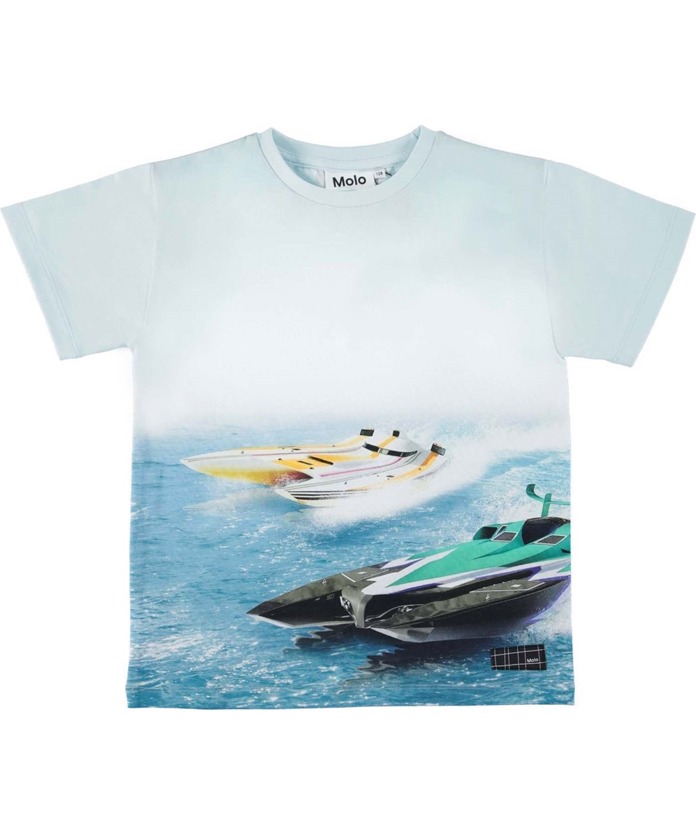 Raveno - Boat Racing - Short sleeve t-shirt in organic cotton with the "Boat Racing" speed boat print