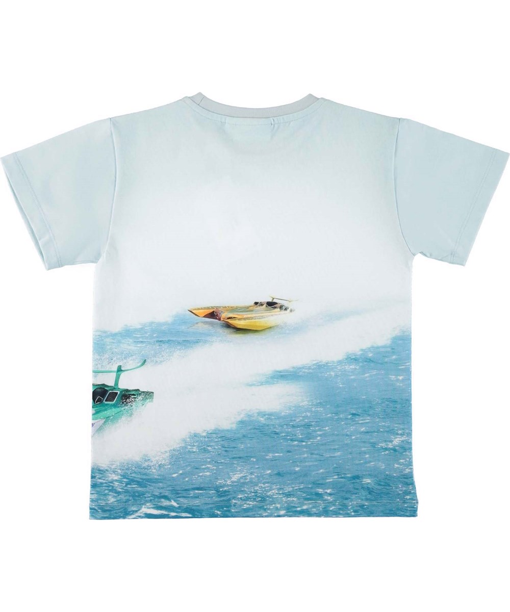 Raveno - Boat Racing - Short sleeve t-shirt in organic cotton with the "Boat Racing" speed boat print