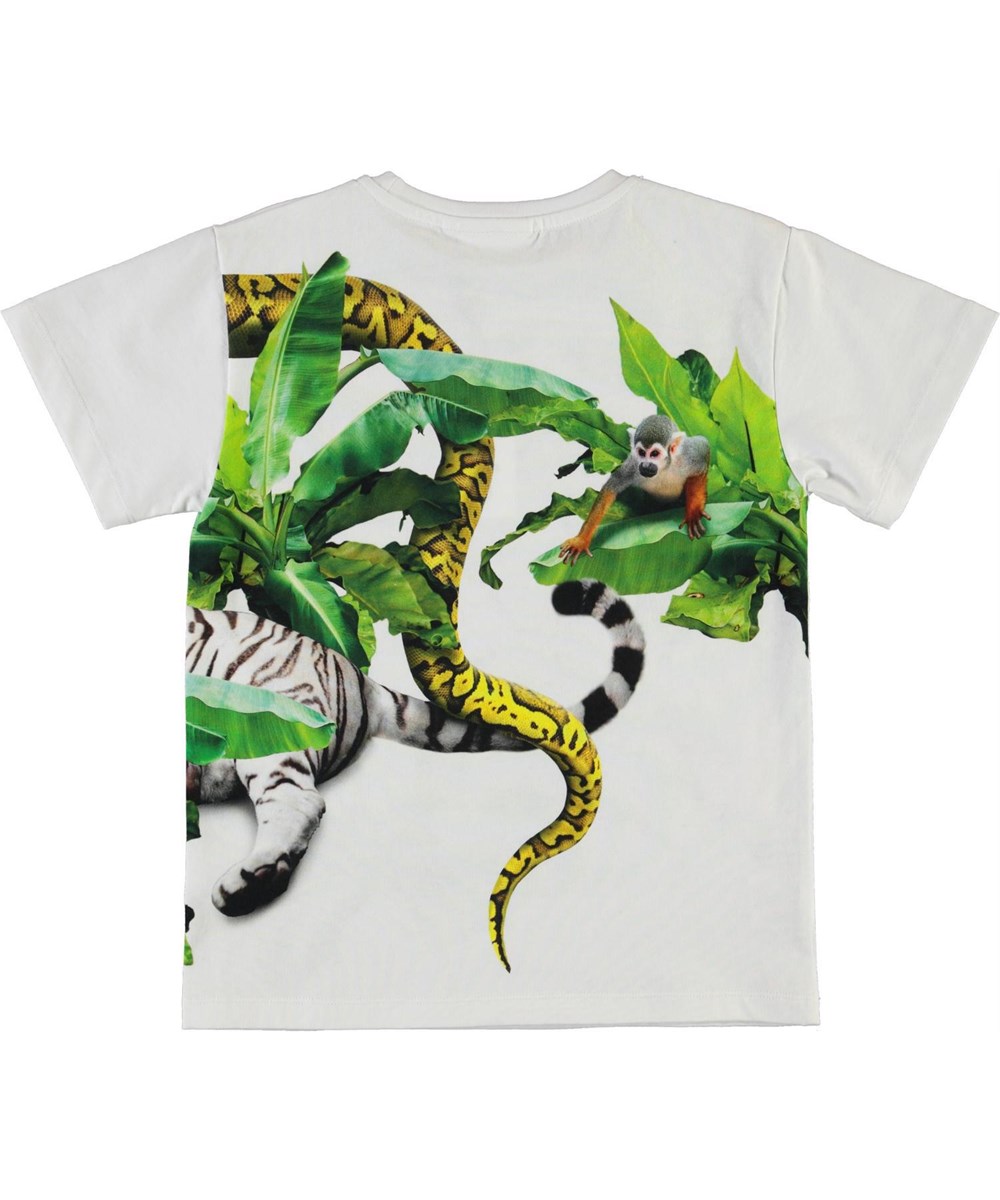 Raveno - Resting Tiger - White organic t-shirt with tiger and snake 