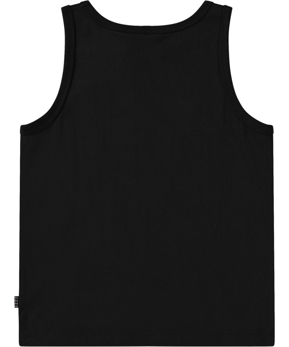 Rave - Black - Sleeveless top in soft organic cotton for children with a round neck and large armholes.