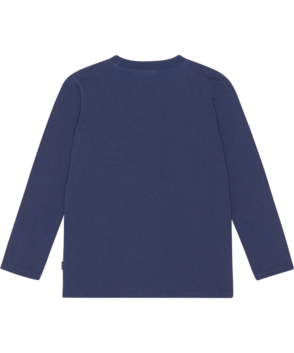 Reif - Car And UFO - Dark blue, long sleeve t-shirt in organic jersey with a print of a dark night, a fast car with flames and a flying UFO in the background