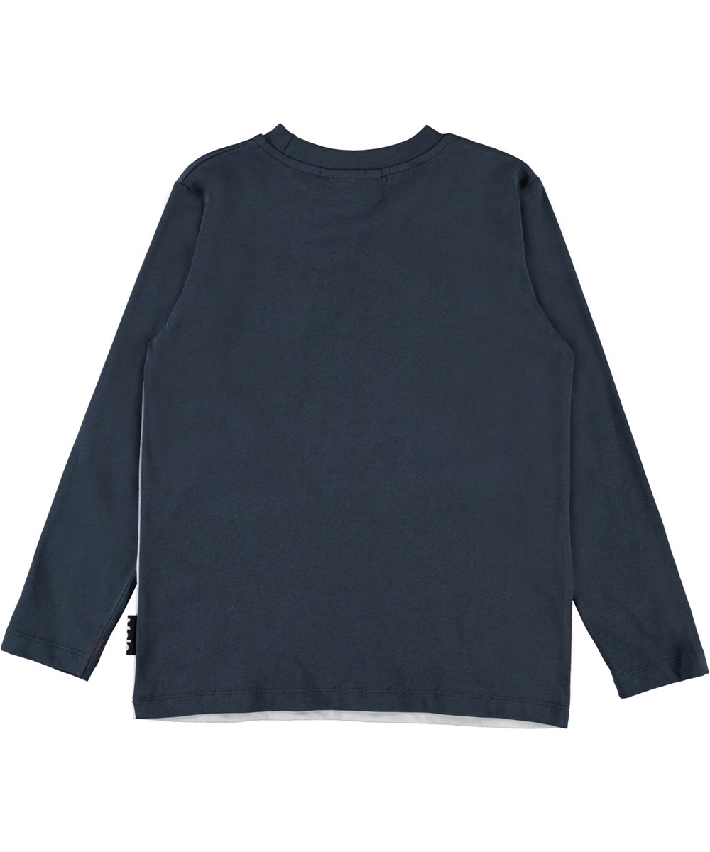 Reif - Dino On Board - Blue organic top with dinosaur and flying car