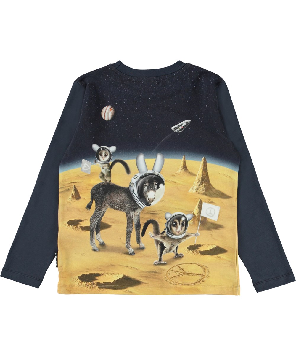 Reif - Happy Space - Dark blue organic top with animals in space