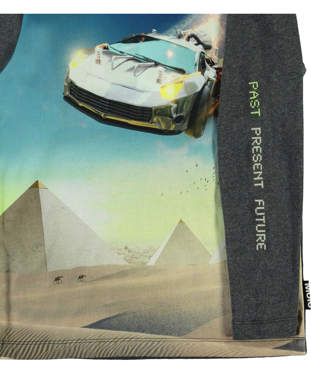 Reif - Past - Grey long sleeve top with a car print 
