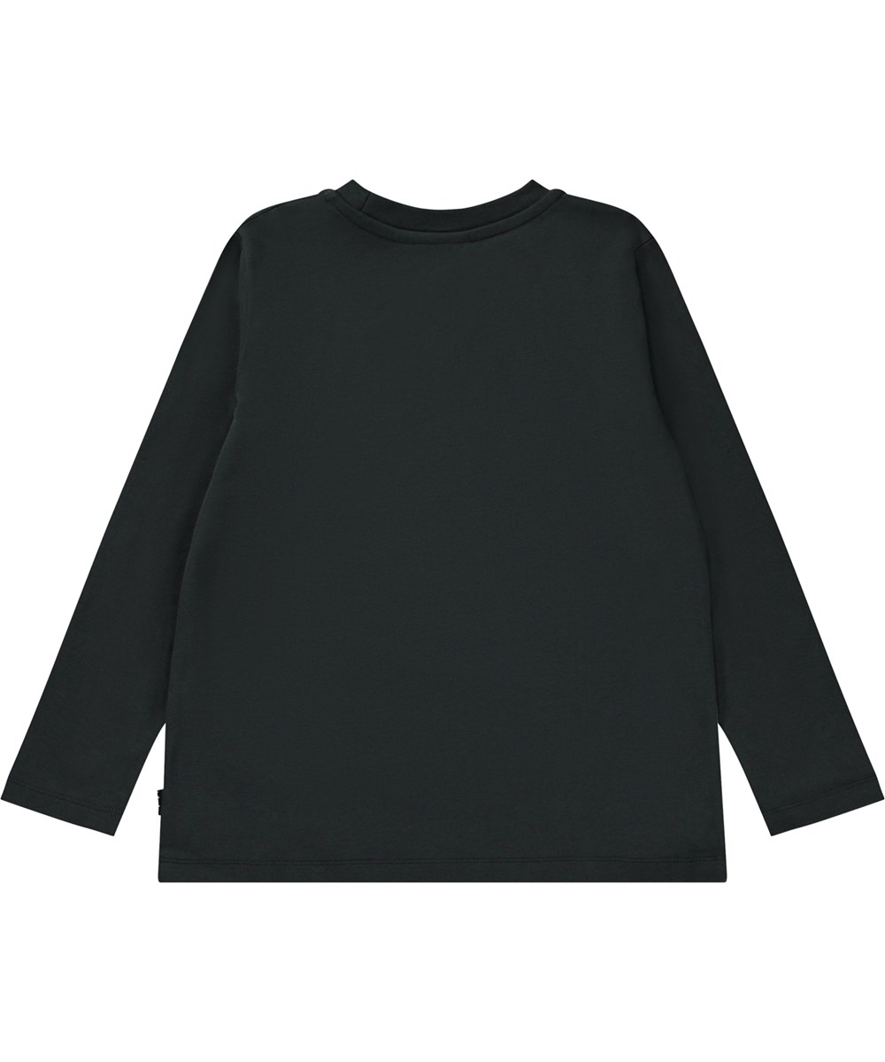 Reif - T-Rex Planet - Black organic long sleeve t-shirt with dinosaur and space print