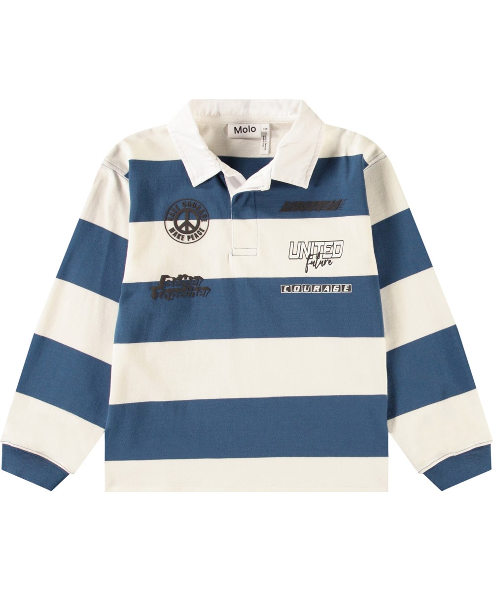 Relz - Blue Noise - Broad-striped blue and white rugby shirt for children in soft organic cotton.
