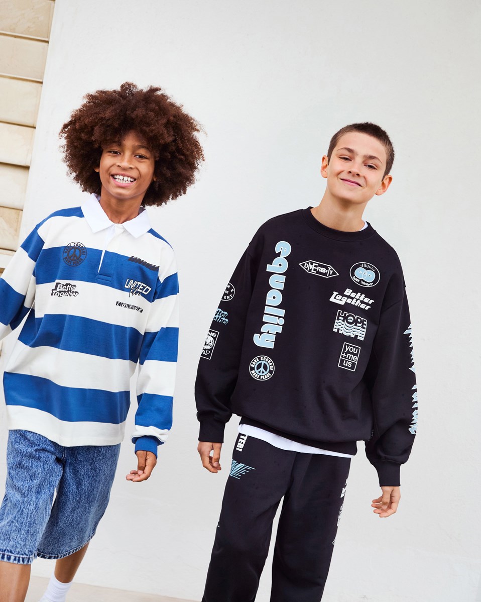 Relz - Blue Noise - Broad-striped blue and white rugby shirt for children in soft organic cotton.