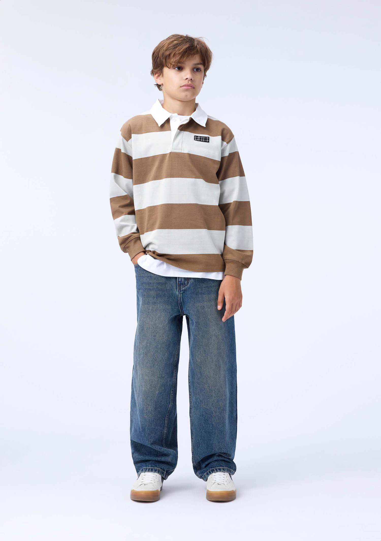Montana　 BEACH Rugby Shirt Relz - Fawn Moon - Wide-striped brown and beige rugby shirt