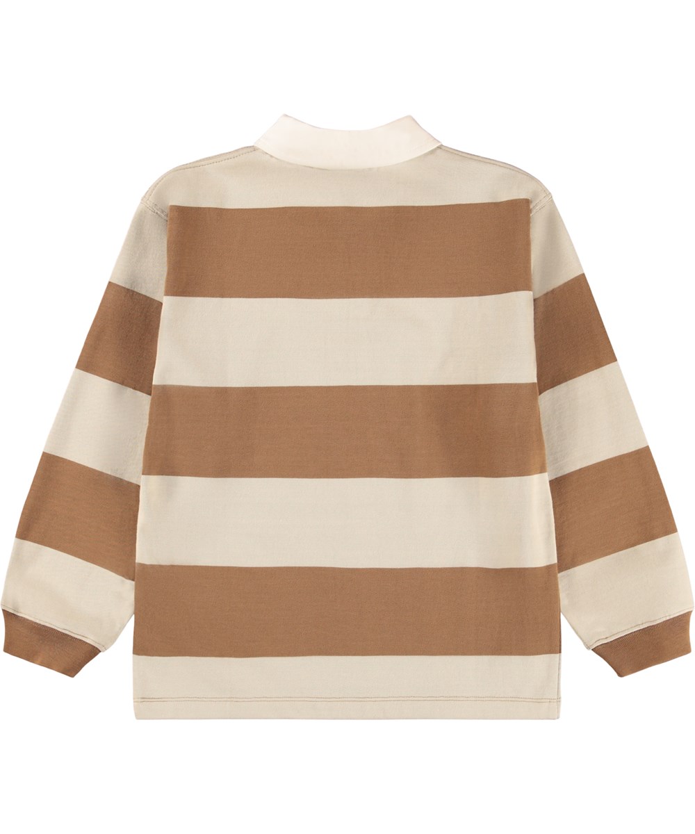 Relz - Fawn Moon - Wide-striped brown and beige rugby shirt for children made of soft organic cotton.