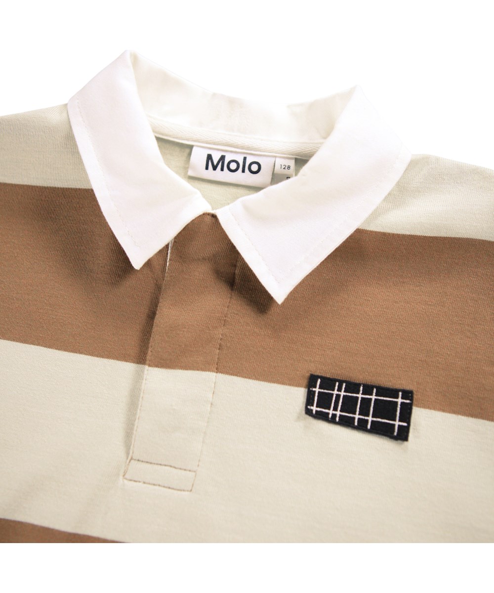 Relz - Fawn Moon - Wide-striped brown and beige rugby shirt for children made of soft organic cotton.