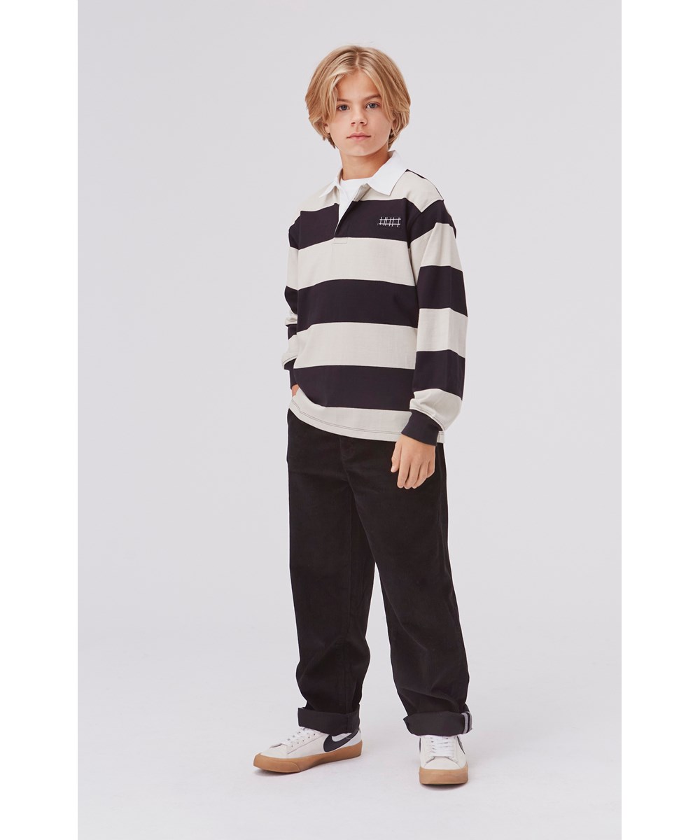 Relz - Moon Stripe - Black and white striped organic top with collar 