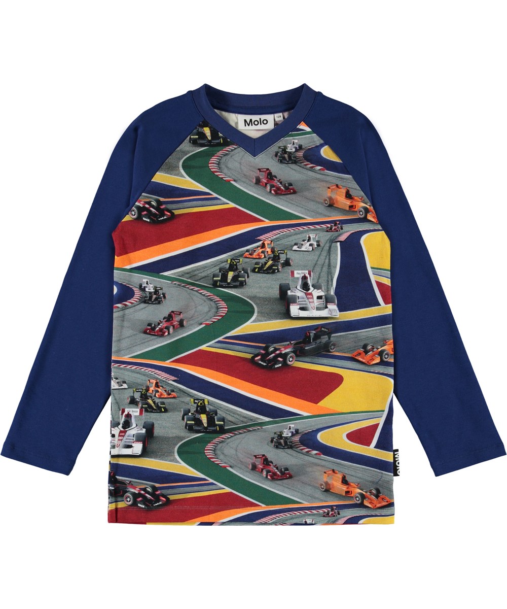 Remino - Full Speed - Blue organic top with race cars 