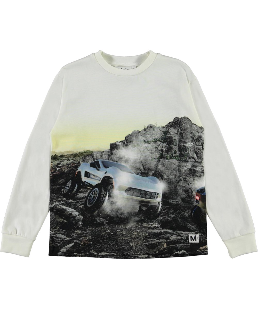 Rexton - Terra Car - White organic top with car print 