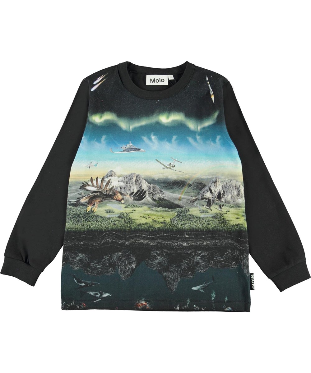 Rez - Entirety - Black organic top with airplane and eagles 