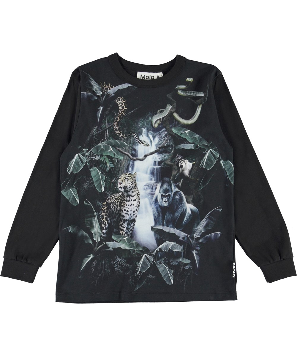 Rez - Moonlight Animals - Black organic top with animals 