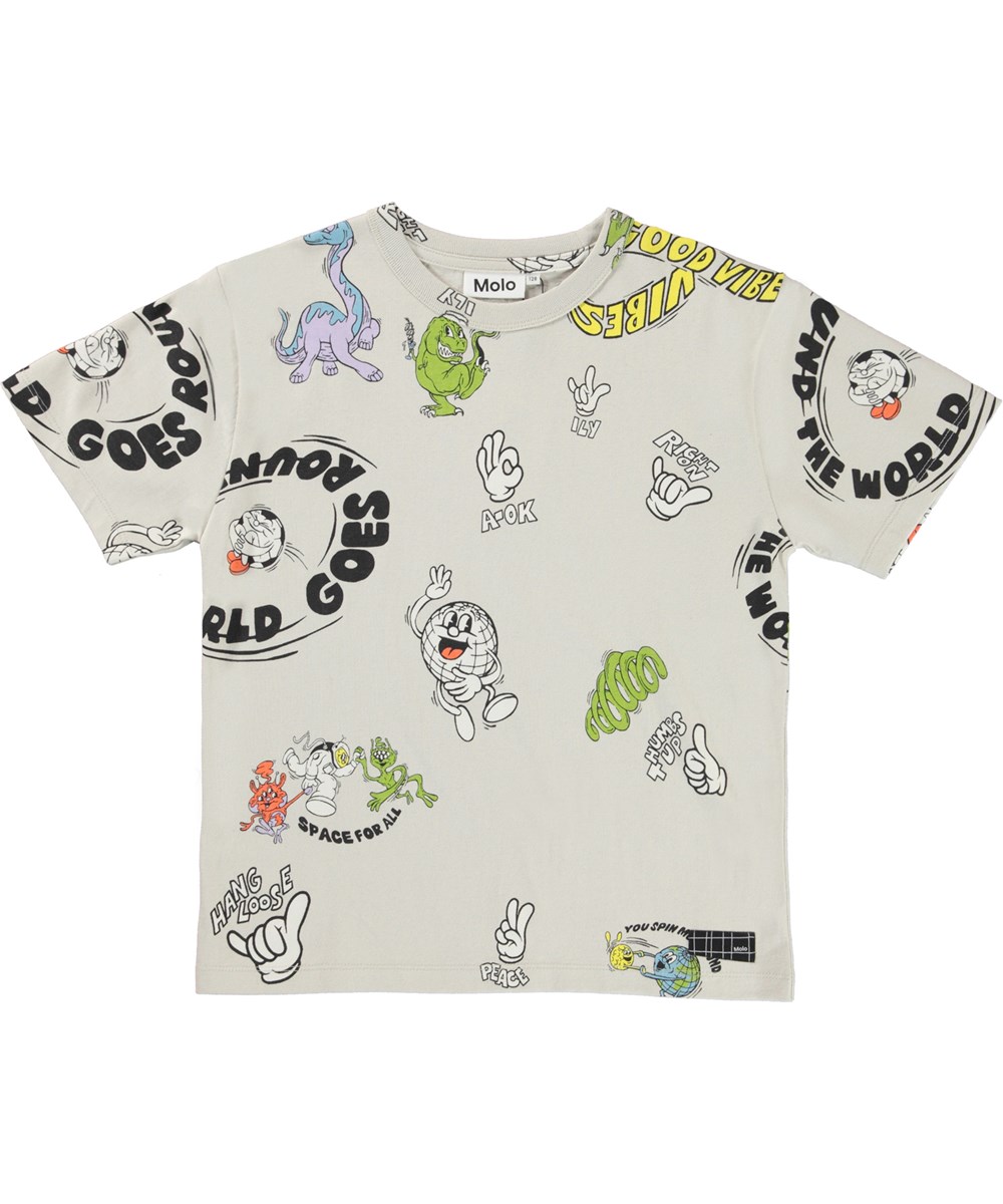 Riley - Space For All - Grey organic t-shirt with funny symbols