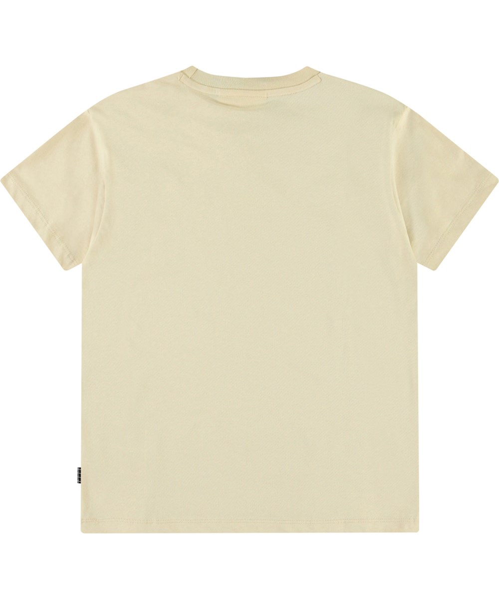 Riley - Alabaster - Beige t-shirt with print for children in soft organic cotton with short sleeves and ribbed neckline.