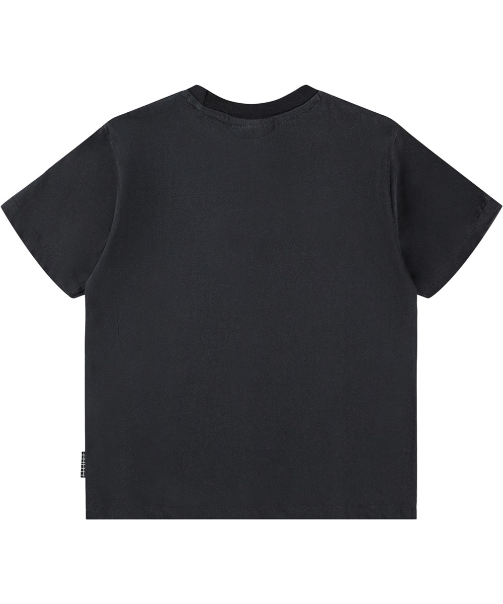 Riley - Car White - Black T-shirt for children made of soft organic cotton with print,  short sleeves and a ribbed neckline.