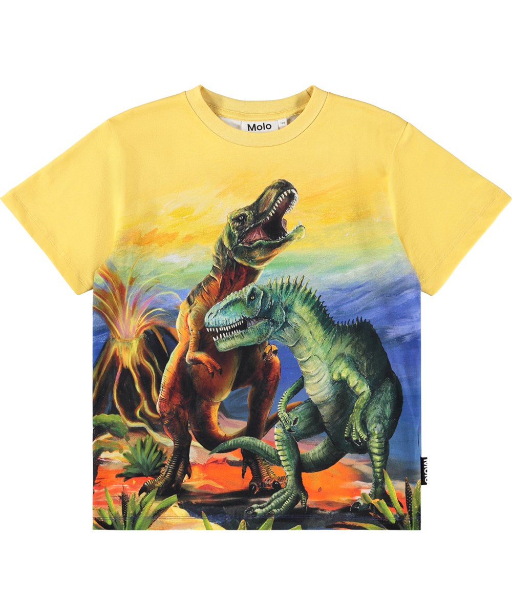 Riley - Dino Art - Yellow T-shirt for children made of organic cotton