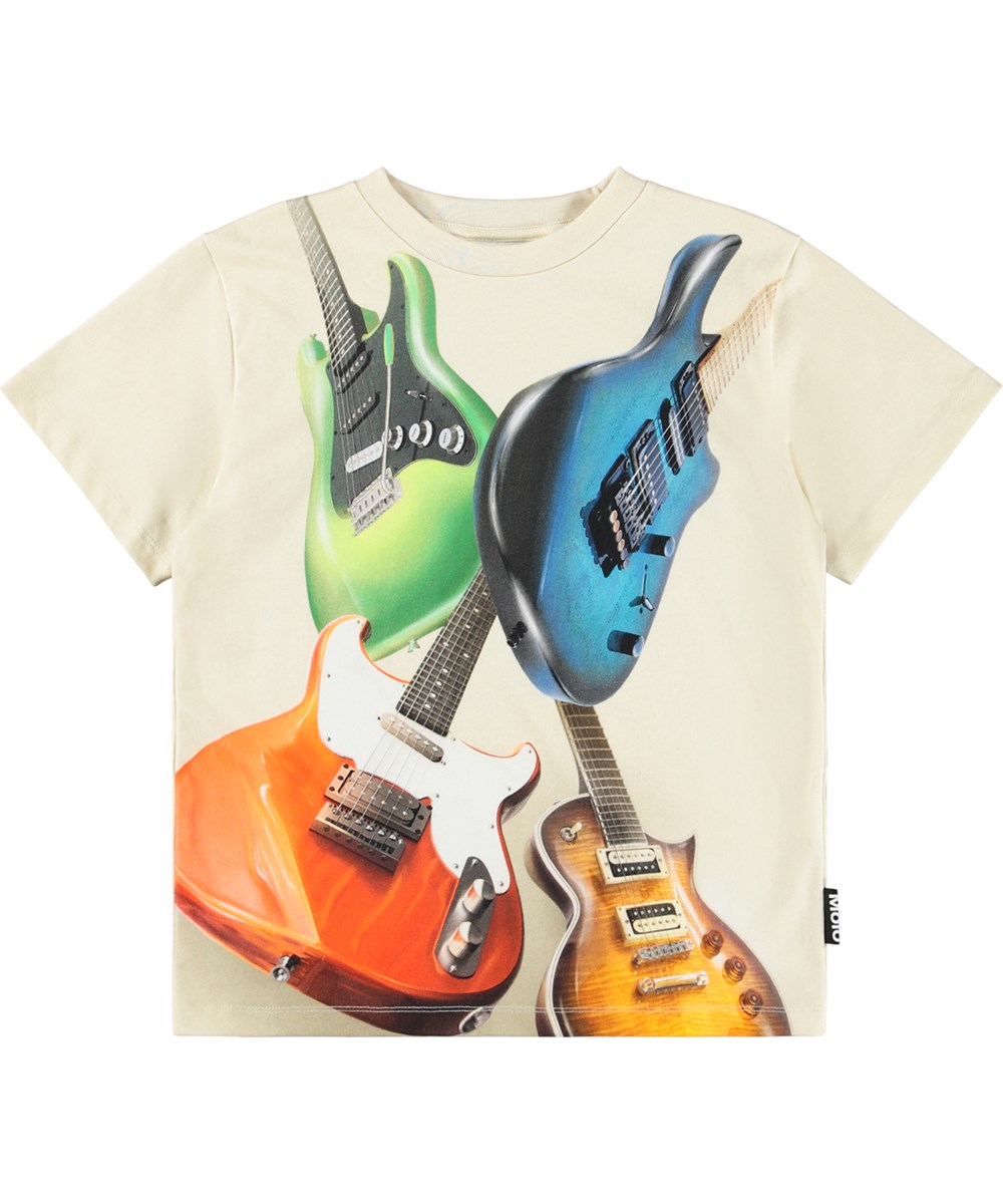 Riley - Guitars - Beige T-shirt for children made of organic cotton