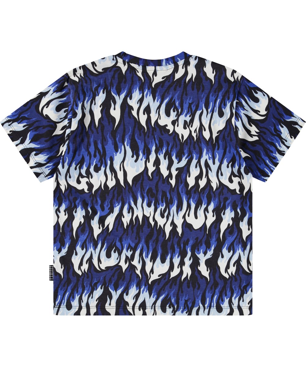 Riley - Ingenuity Cool - Blue and white flame T-shirt for children made of soft organic cotton with print, short sleeves and a ribbed neckline.