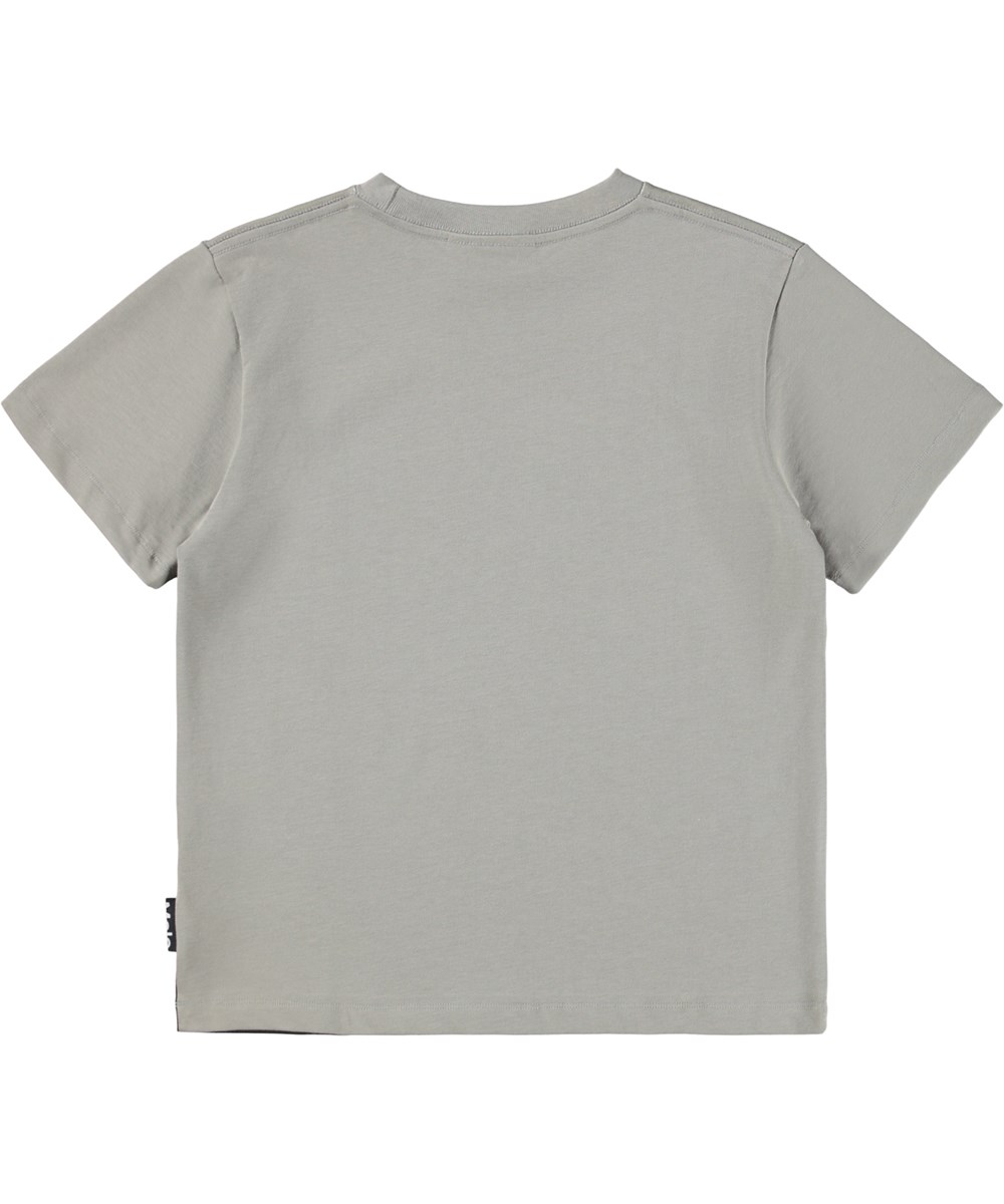 Riley - Leo - Khaki-colored T-shirt for children made of soft organic cotton with a print, short sleeves and a ribbed neckline.
