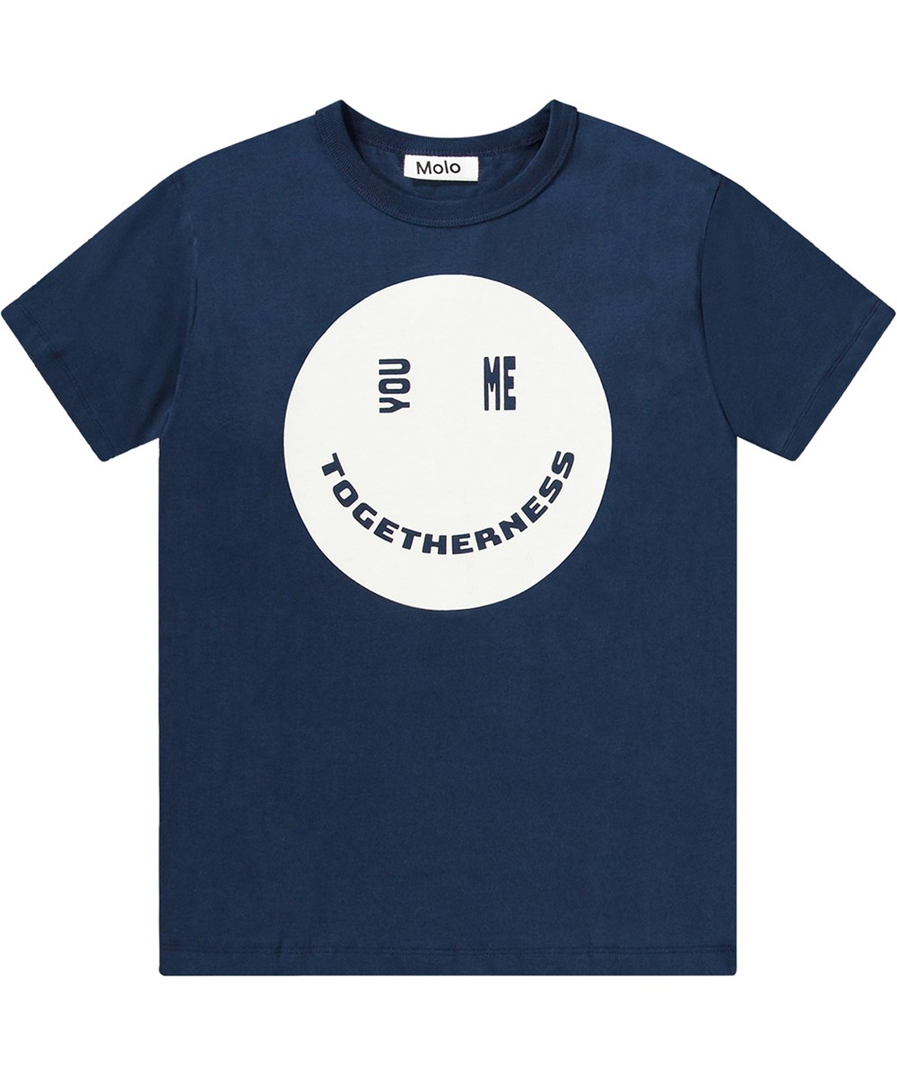 Riley - Oceanic - Blue T-shirt in organic cotton with printed design.