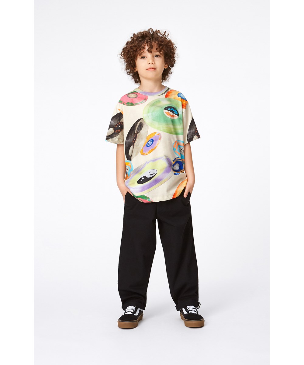 Riley - Records Light - Multi-coloured organic t-shirt in all over record print