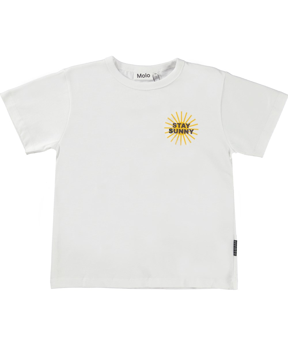 Riley - Staying Sunny - White organic t-shirt with sun print