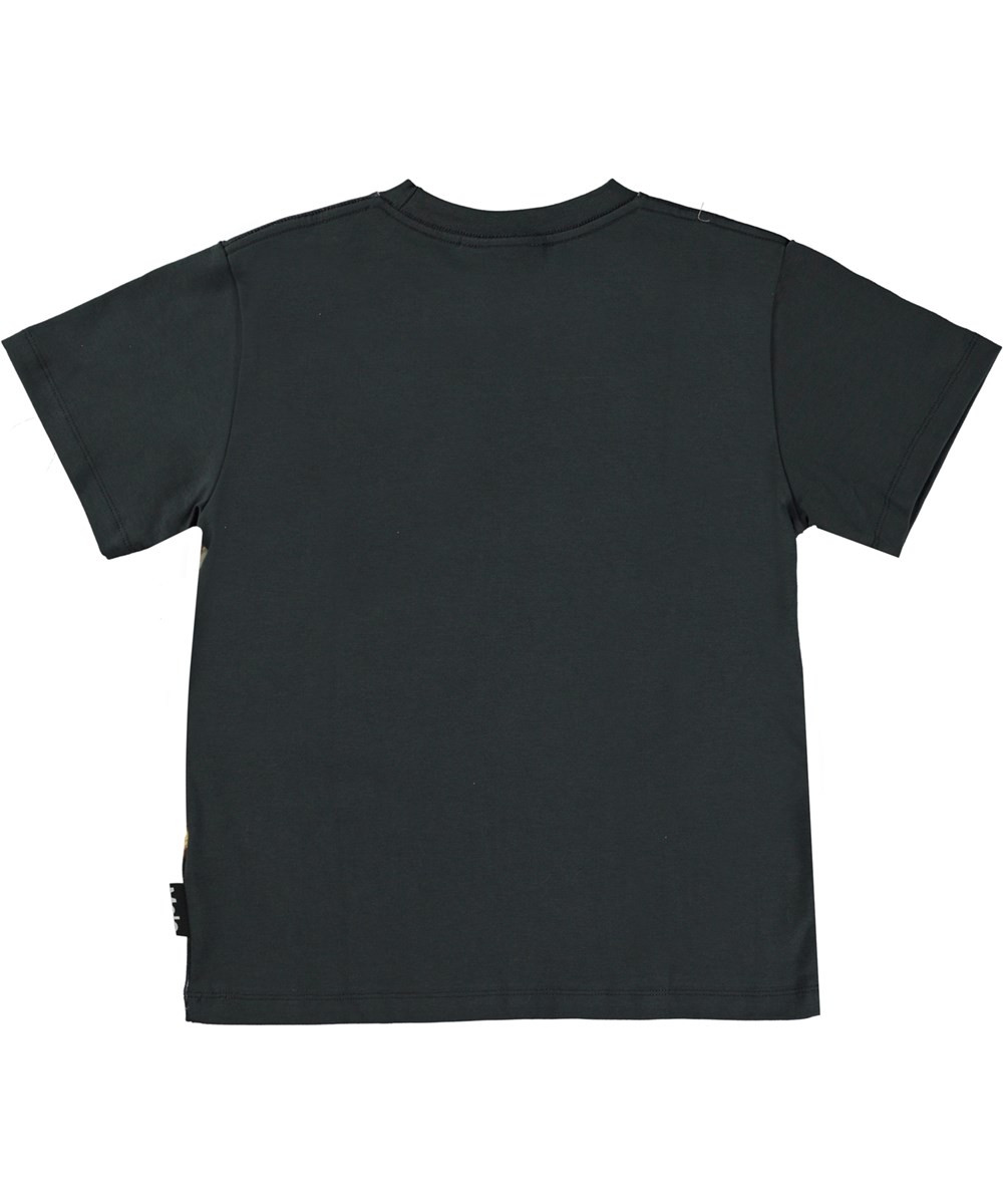 Riley - T-Rex Planet - Black organic t-shirt with dinosaur and space print