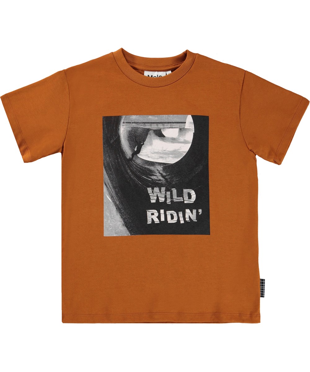Riley - Wild Ridin - Brown organic t-shirt with skater print
