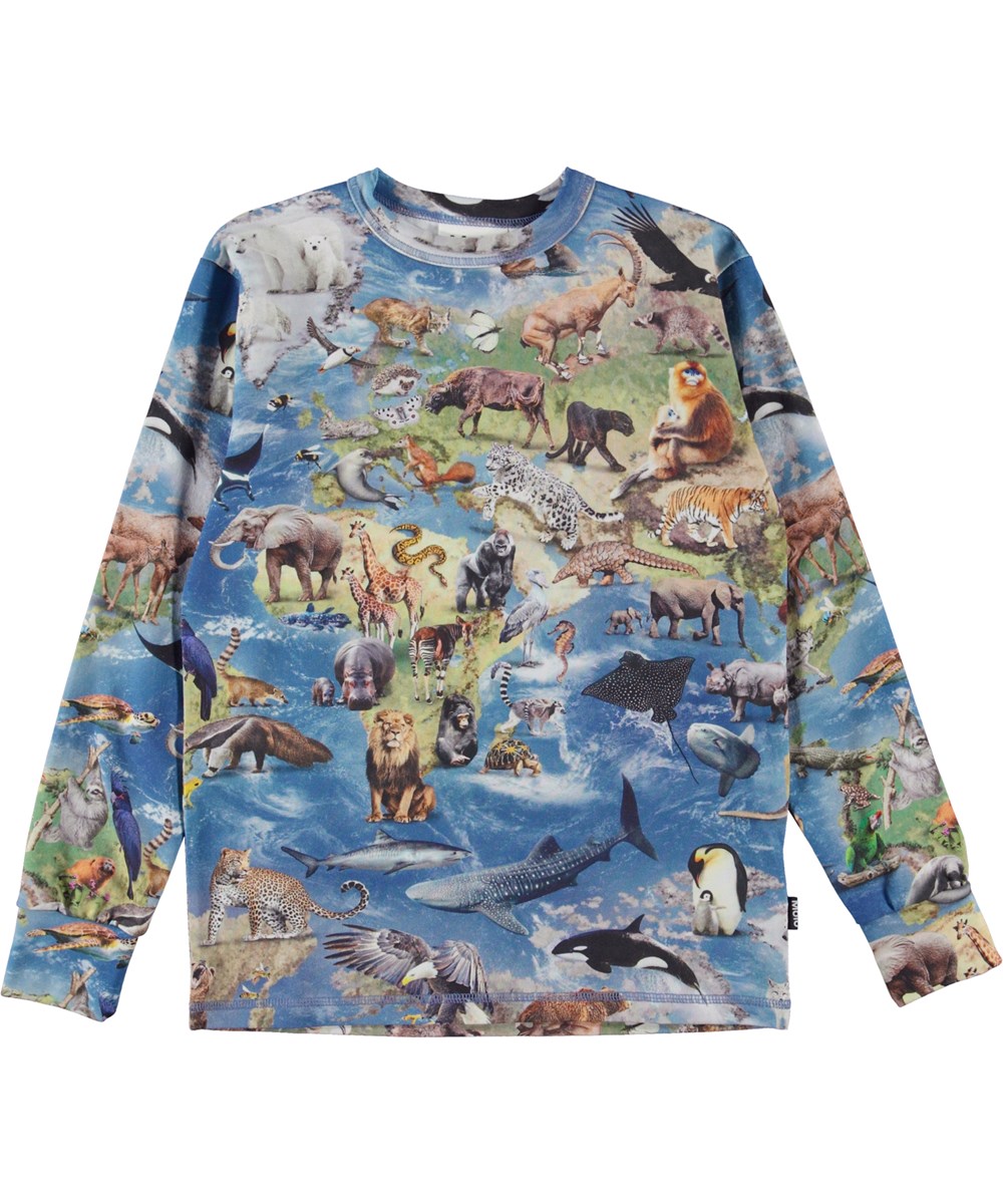 Rill - Amazing Earth - Blue organic t-shirt with animals and Earth print 