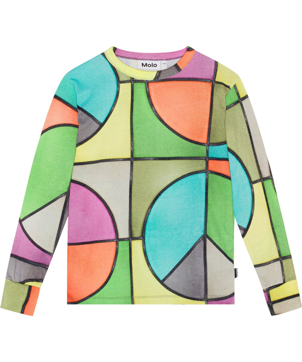 Rill - Basket Colour - Multi-coloured, long sleeve organic top in all over basketball print 