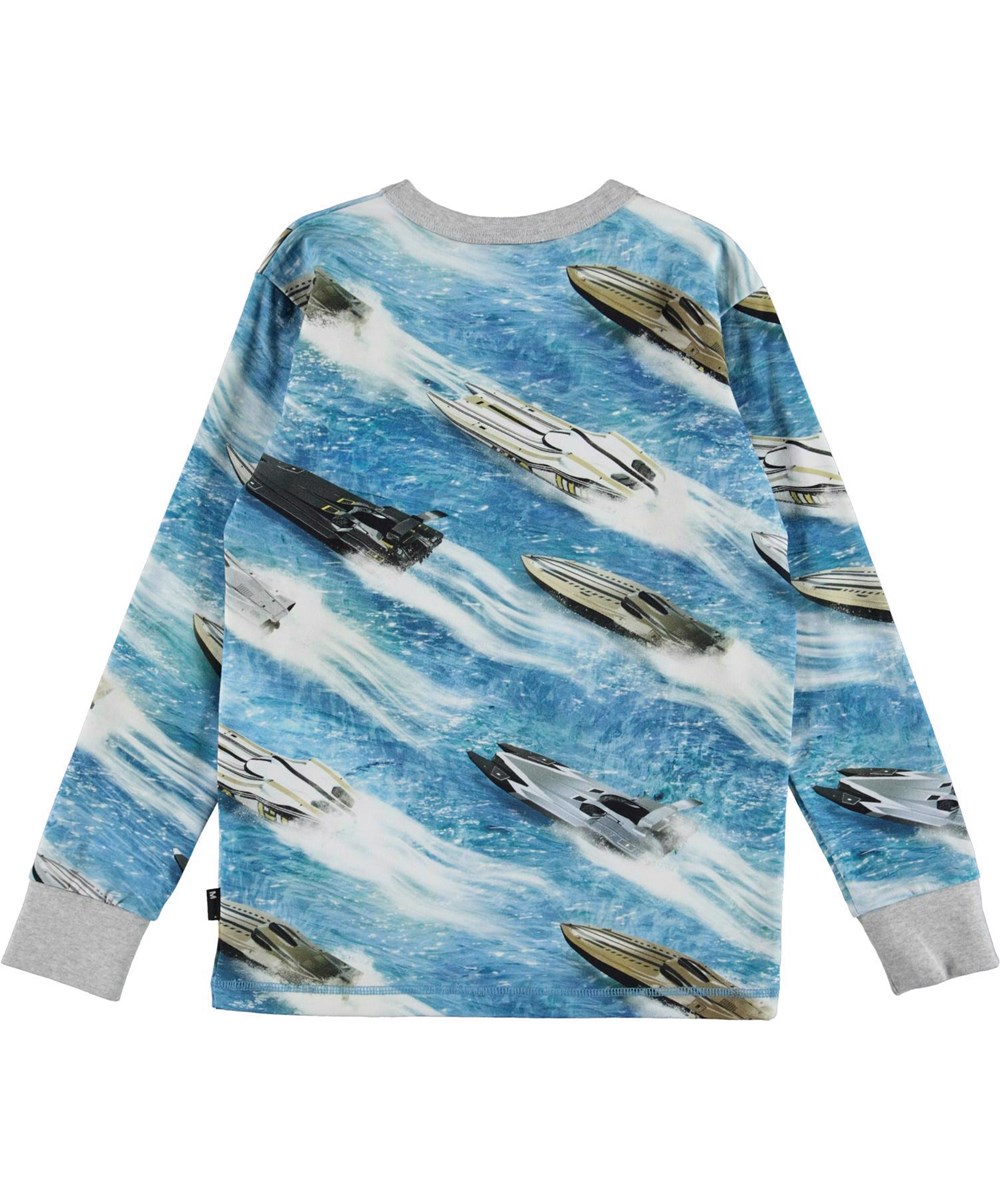 Rill - Electric Speed - Long sleeve organic t-shirt with speed boat print "Electric Speed"