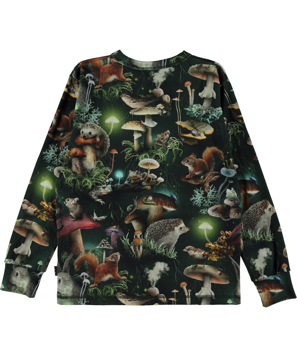 Rill - Fungi Life - Black organic long sleeve t-shirt with all over mushroom print 