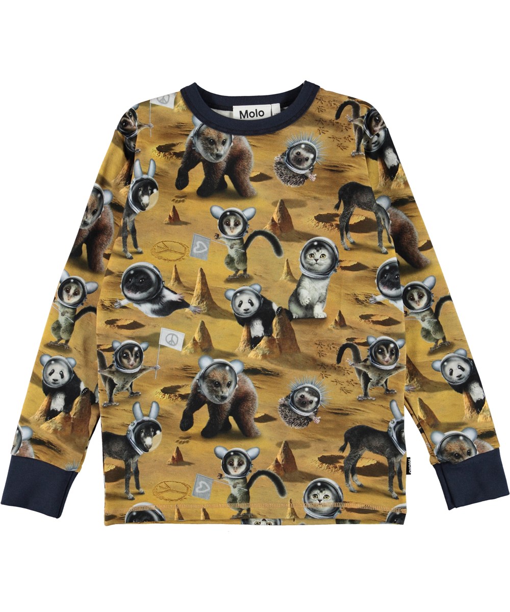 Rill - Kawaii Space - Brown organic top with astronaut animals