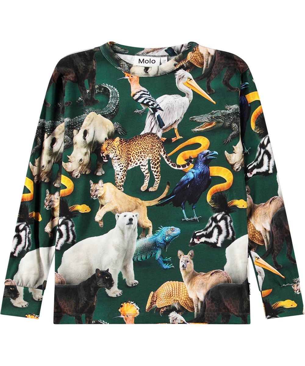 Rill - Mixed Animals - Multicoloured long-sleeved blouse in organic cotton with animal print.